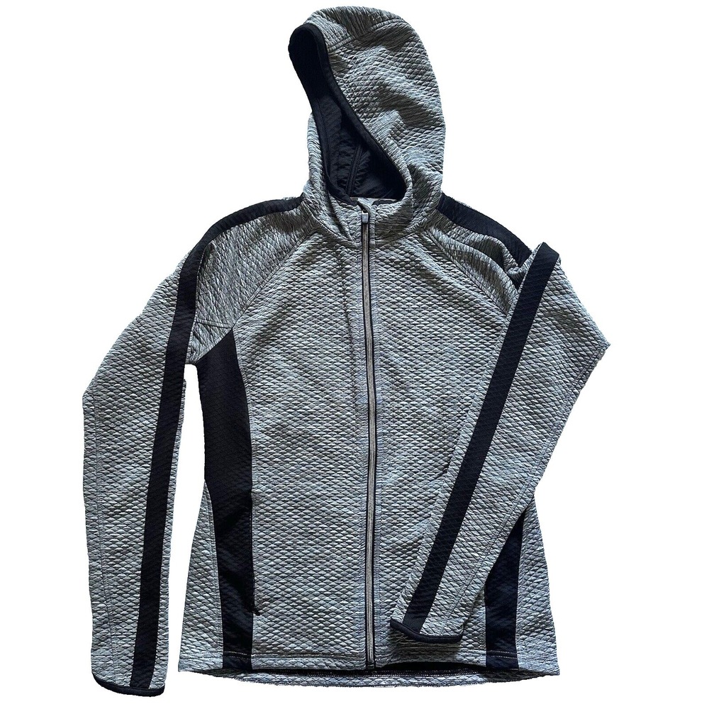 Athleta Snowscape sz M Hooded Jacket Full Zip Stretchy Grey Space Dye Pockets‎